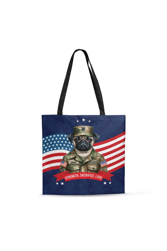 Happy Father's Day Honoring Veterans Pug in Army Uniform All Over Print 3D Canvas Tote Bag Dog Lover Gifts Reusable Handbag - 13007