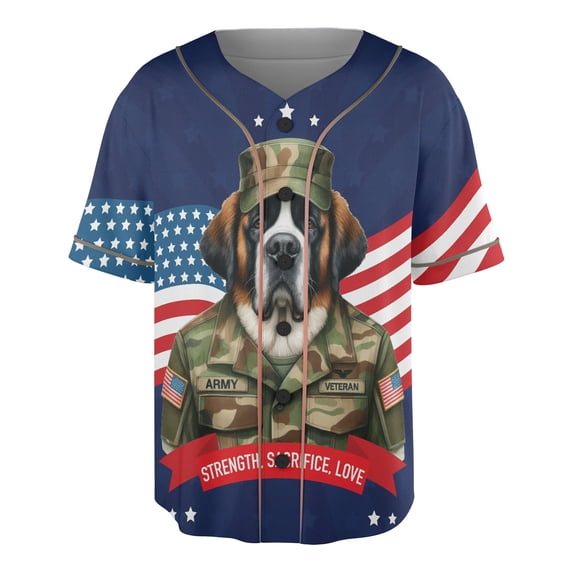 Happy Father's Day Honoring Veterans Saint Bernard in Army Uniform All Over Print 3D Baseball Shirt St Dog Lover Softball Sport - 13007