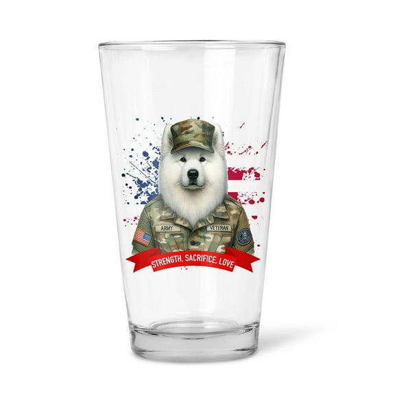 Happy Father's Day Honoring Veterans Samoyed in Army Uniform 16oz Pint Beer Glass Mug Siberian Sammy Dog Lover Beer Glasses Cup - 13007