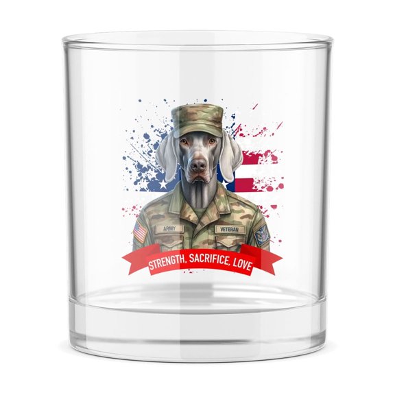 Happy Father's Day Honoring Veterans Weimaraner in Army Uniform 11oz Whiskey Glass Mug Weim Gray Ghost Dog Lover Whiskey Cocktail Glasses Cup - 13007
