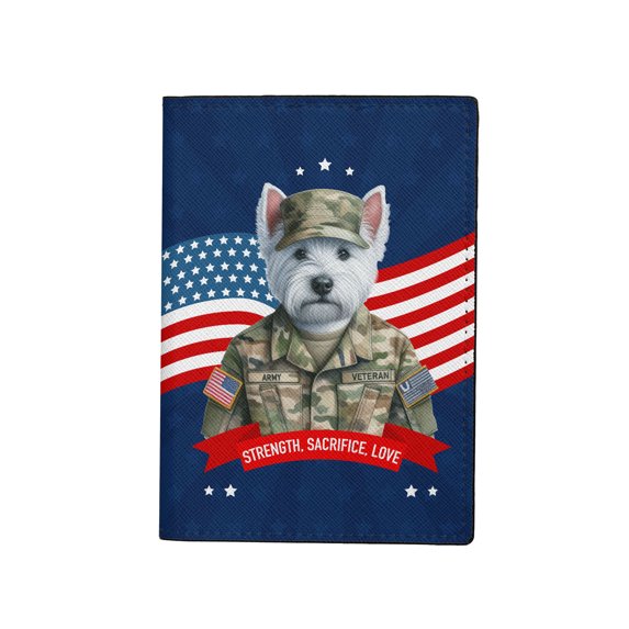 Happy Father's Day Honoring Veterans West Highland White Terrier in Army Uniform Travel Passport Wallet Westie Westy Dog Lover PU Leather Passport Holder Cover - 13007