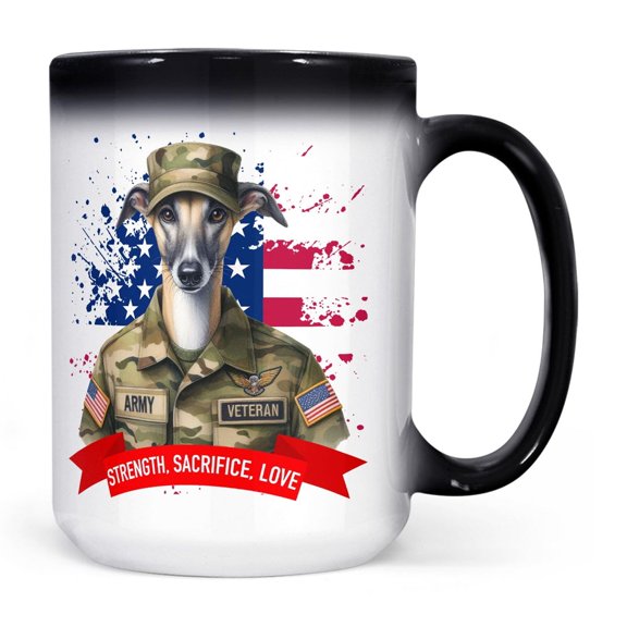 Happy Father's Day Honoring Veterans Whippet in Army Uniform Heat Color Changing Mug Dog Lover Magic Coffee Mug - 13007