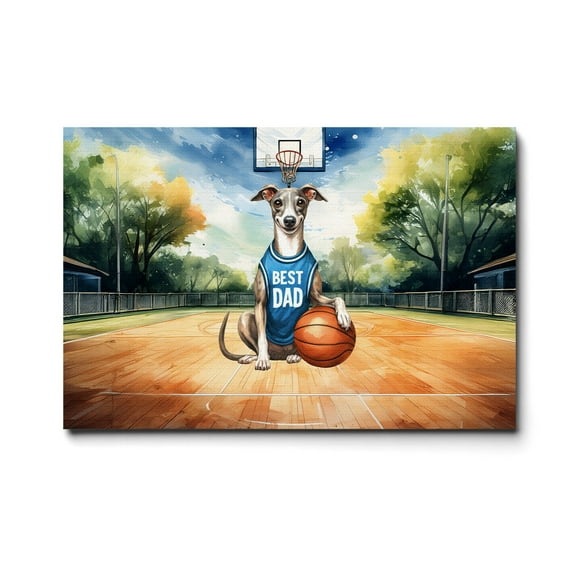 Happy Father's Day Italian Greyhound Playing Basketball with Best Dad Jersey Horizontal Matte Canvas Poster Greyhound Dog Lover Wall Art Home Decor - 13006