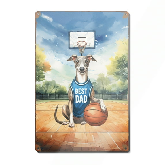 Happy Father's Day Italian Greyhound Playing Basketball with Best Dad Jersey Vertical Metal Aluminum Sign Greyhound Dog Lover Wall Art Home Decor - 13006
