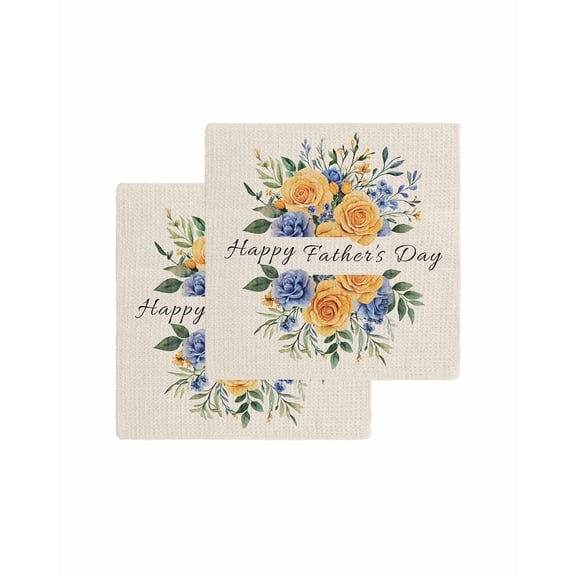 Happy Father's Day Kitchen Dish Towels for Drying Dishes Set of 2, Floral Eucalyptus Leaves Retro Waffle Weave Microfiber Terry Hand Tea Bathroom Towels Quick Dry & Absorbent Towel 12x12
