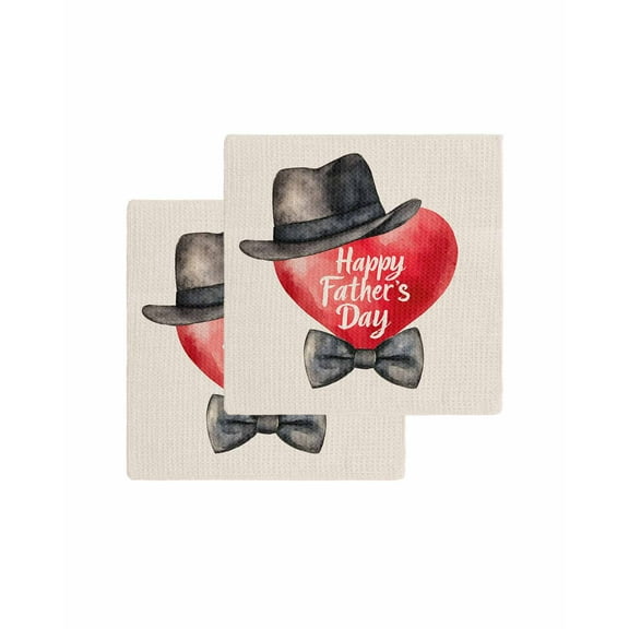 Happy Father's Day Kitchen Dish Towels for Drying Dishes Set of 2, Love Bow Linen Texture Waffle Weave Microfiber Terry Hand Tea Bathroom Towels Quick Dry & Absorbent Towel 12x12
