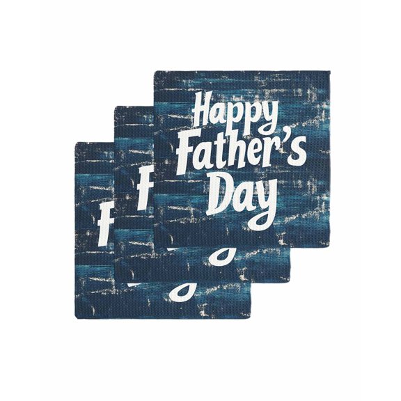 Happy Father's Day Kitchen Dish Towels for Drying Dishes Set of 3, Dark Blue Shabby Graffiti Waffle Weave Microfiber Terry Hand Tea Bathroom Towels Quick Dry & Absorbent Towel 12x12