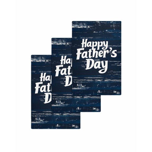 Happy Father's Day Kitchen Dish Towels for Drying Dishes Set of 3, Navy Blue Shabby Wooden Grain Waffle Weave Microfiber Terry Hand Tea Bathroom Towels Quick Dry & Absorbent Towel 15.7x23.6