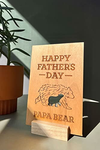 Happy Father's Day Papa Bear Wood Card [Handmade Gifts for Dad, Love, Birthday, Just Because]