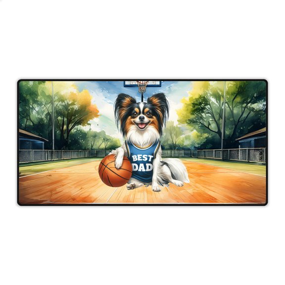 Happy Father's Day Papillon Playing Basketball with Best Dad Jersey Desk Mat Full Keyboard Mouse Pad Pap Butterfly Dog Lover Large Mousepad - 13006