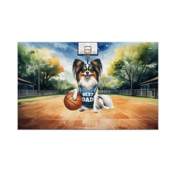 Happy Father's Day Papillon Playing Basketball with Best Dad Jersey Doormat Pap Butterfly Dog Lover Indoor Outdoor Welcome Mat - 13006