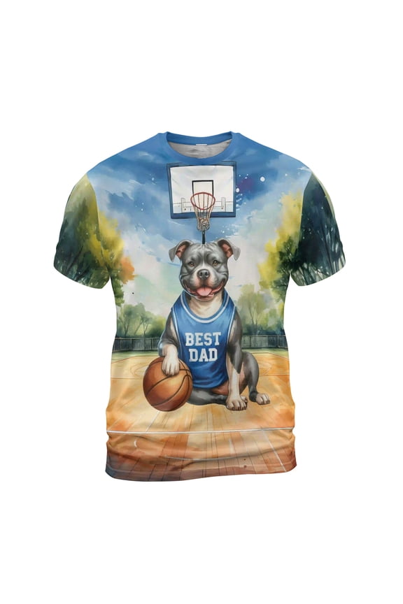 Happy Father's Day Pitbull Playing Basketball with Best Dad Jersey All Over Print 3D Shirt Unisex Merch Terrier Dog Lover - 13006