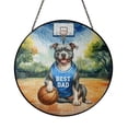 thumbnail image 1 of Happy Father's Day Pitbull Playing Basketball with Best Dad Jersey Stained Glass Suncatcher Terrier Dog Lover Window Hanging Sign Decor - 13006, 1 of 5