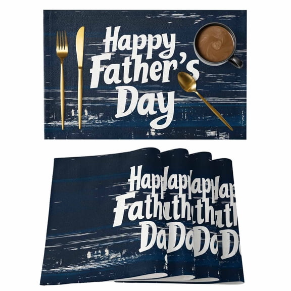 Happy Father's Day Placemats Set of 1, Blue Wood Grain Vintage Non-Slip Place Mats Washable Table Mats for Kitchen Dining Table Decorations Indoor/Outdoor