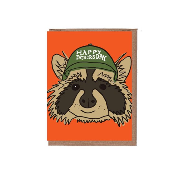 Happy Father's Day Raccoon Greeting Card - Adorable Design for Celebrating Dads - Blank Inside