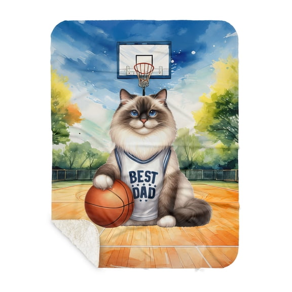 Happy Father's Day Ragdoll Playing Basketball with Best Dad Jersey Cozy Sherpa Blanket Cat Lover Kitten Owner Gifts Idea Warm Soft Throw Blanket - 13006