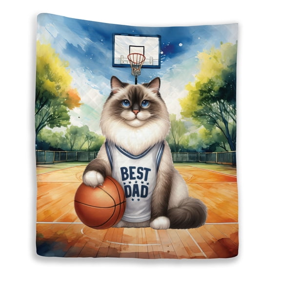 Happy Father's Day Ragdoll Playing Basketball with Best Dad Jersey Quilt Blanket Cat Lover Kitten Owner Gifts Idea Cozy Comforter Throw Blanket - 13006