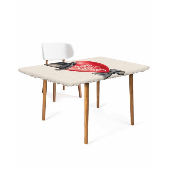 Happy Father's Day Rectangle Tablecloth, Waterproof Elastic Fitted Table Covers for 3 Foot Tables, 24x36inch Decorative Tablecloths for Picnic, Camping, Indoor, Outdoor, Love Bow Linen Texture