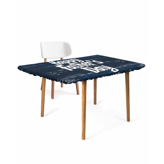 Happy Father's Day Rectangle Tablecloth, Waterproof Elastic Fitted Table Covers for 4 Foot Tables, 24x50inch Decorative Tablecloths for Picnic, Camping, Indoor, Outdoor, Navy Blue Shabby Wooden Grain