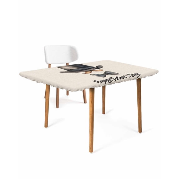 Happy Father's Day Rectangle Tablecloth, Waterproof Elastic Fitted Table Covers for 6 Foot Tables, 32x72inch Decorative Tablecloths for Picnic, Camping, Indoor, Outdoor, Funny Bow Beard Watercolor