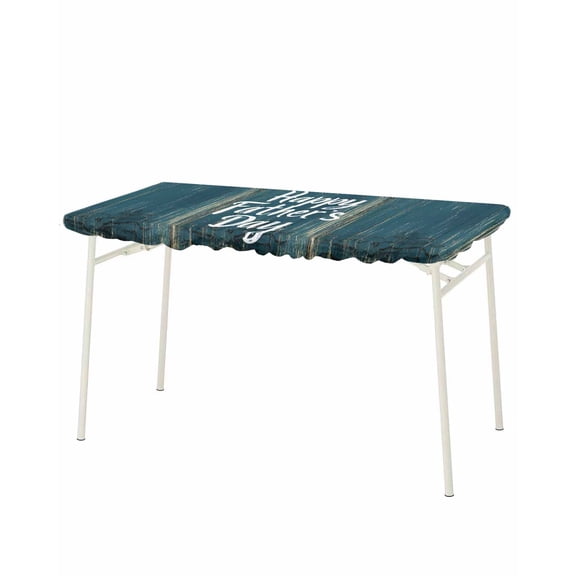 Happy Father's Day Rectangle Tablecloth, Waterproof Elastic Fitted Table Covers for 8 Foot Tables, 32x96inch Decorative Tablecloths for Picnic, Camping, Outdoor, Teal Beige Shabby Wooden Grain