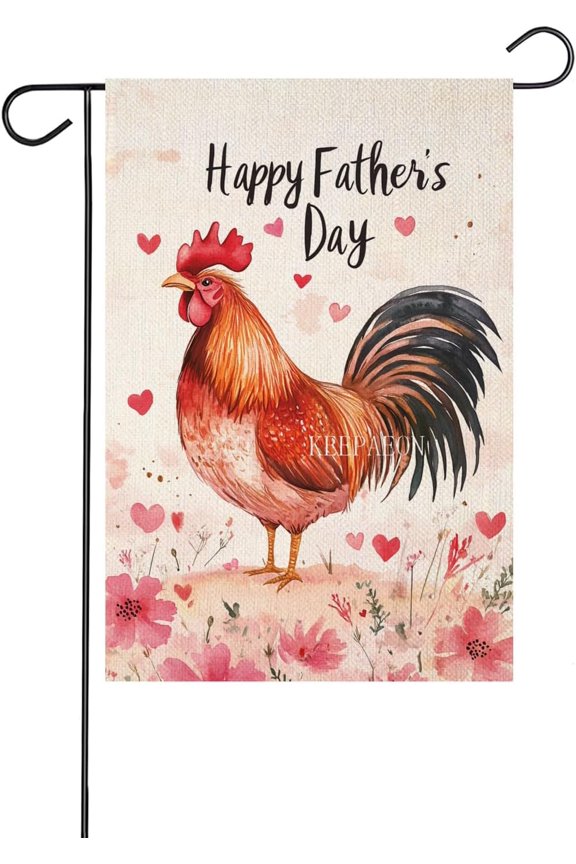 Happy Father's Day Rooster Garden Flag 12x18 Inch Double Sided Small Yard Flag Summer Farmhouse Patio Outdoor Decoration