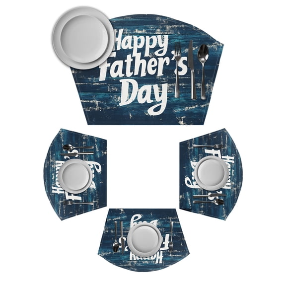 Happy Father's Day Round Table Placemats Set of 2 Wedge Placemats, Dark Blue Shabby Graffiti Place Mats for Dining Table Set Washable Mats Kitchen Decor for Indoor Outdoor Wipe Clean
