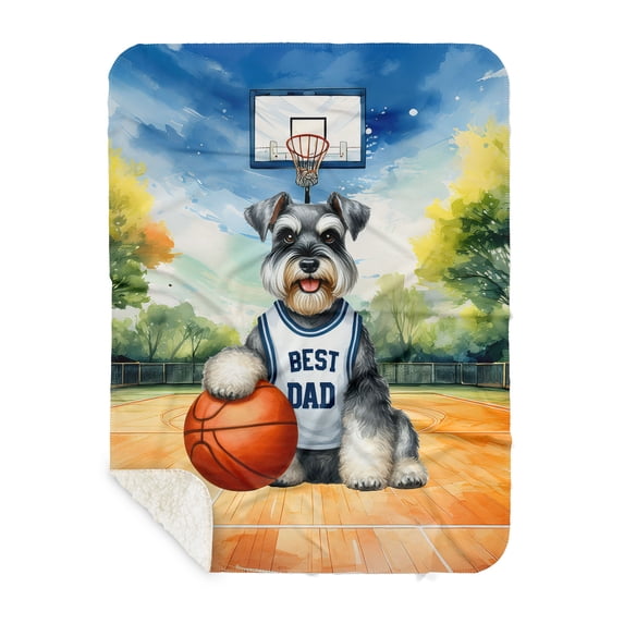 Happy Father's Day Schnauzer Playing Basketball with Best Dad Jersey Cozy Sherpa Blanket Miniature Schnauzer Dog Lover Warm Soft Throw Blanket - 13006