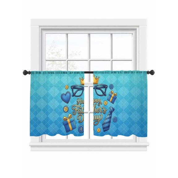 Happy Father's Day Sheer Curtains 2 Panels Set Blue Glass Belts Button Rustic Diamond Texture Sheer Window Curtains Light Filtering Rod Pocket Voile Drapes for Bedroom Living Room 52"x54"