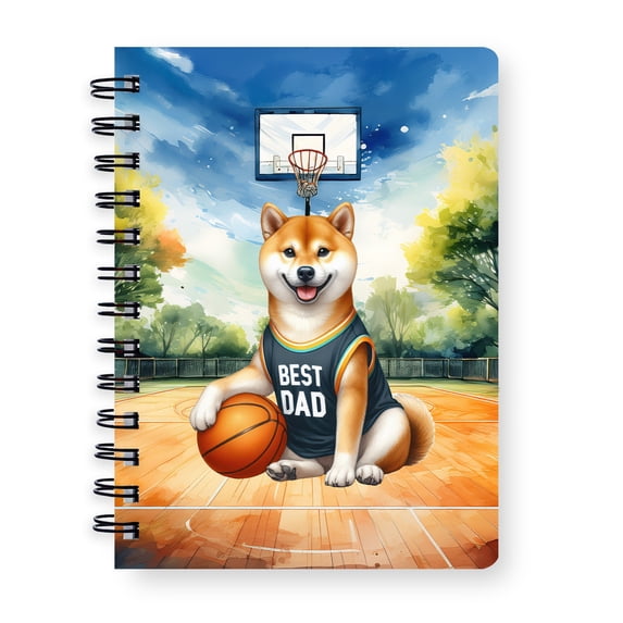 Happy Father's Day Shiba Inu Playing Basketball with Best Dad Jersey Spiral Bound Journal Shibas Dog Lovers Gifts Idea 5x7in Spiral Notebook - 13006