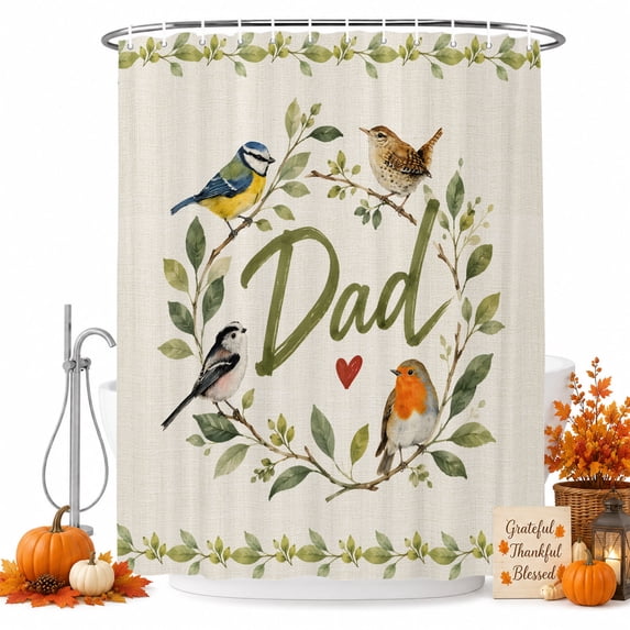 Happy Father's Day Shower Curtain Set - Extra Long 72" x 96" Washable Bathtub Curtain with 12 Hooks, Summer Botanical Leaves Birds Waterproof Fabric Stall Shower Curtains for Bathroom/Bathtub Décor