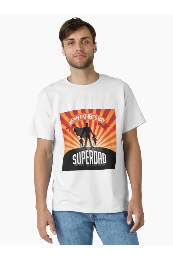 Happy Father's Day Super Dad T-Shirt Retro Superhero Dad With Kids Graphic Tee, Funny Gift for Dad From Son Daughter Family