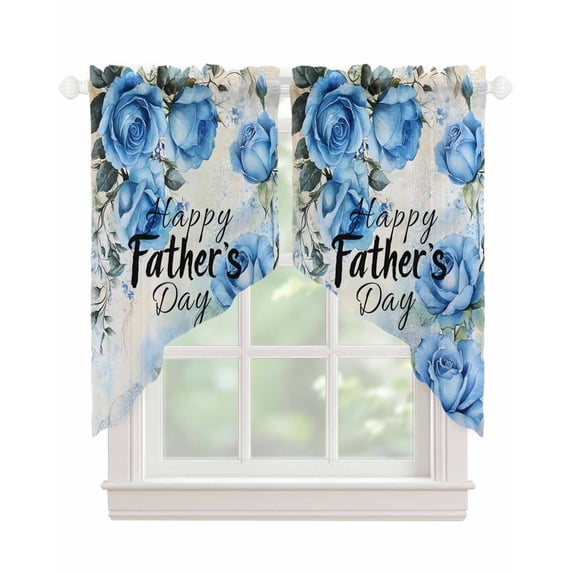 Happy Father's Day Swag Valances for Windows, Blue Spring Garden Floral Rod Pocket Sheer Valances for Small Windows, Swag Toppers Light Filtering for Kitchen Living Room 2 Panels 36''x36''