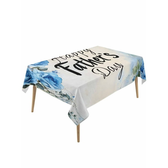 Happy Father's Day Table Cloth, Blue Spring Garden Floral Waterproof Tablecloth for Rectangle Tables, Reusable Washable Fabric Table Cover for Restaurant Kitchen Dining Tables 60"x120"