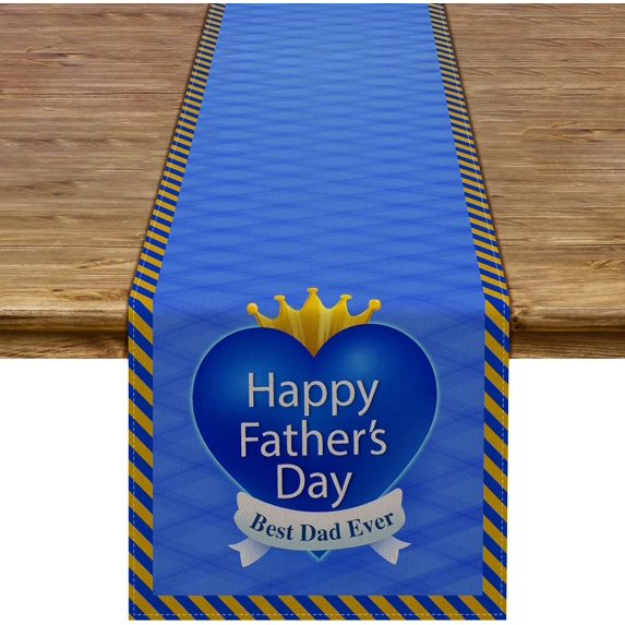Happy Father''s Day Table Runner Best Dad Ever Tablecloth Blue Stripes Fireplace Kitchen Dining Room Home Decoration (13.8" x 71")
