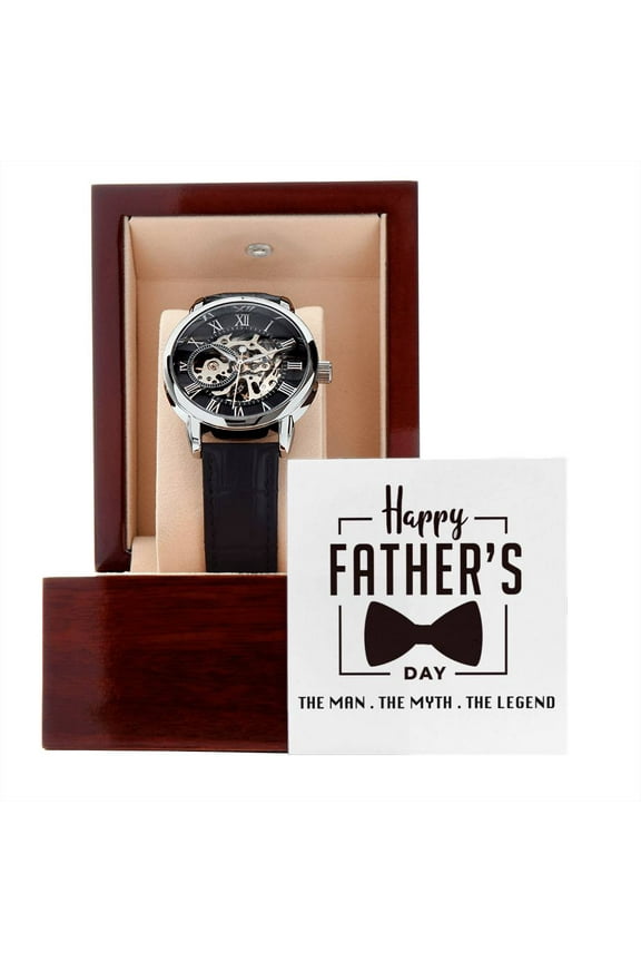 Happy Father's Day - The Man, The Myth, The Legend - Men's Openwork Watch - Mahogany Gift Box