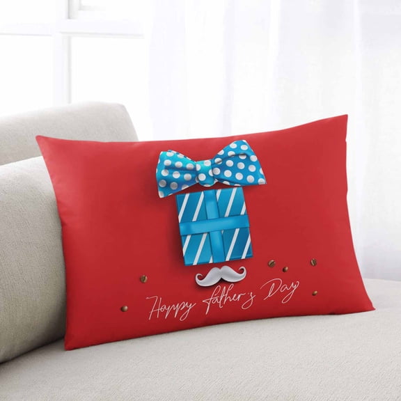 Happy Father's Day Throw Pillow Cover, Blue Love Gift Polka Dot Tie Rectangle Decorative Pillow Case Protector Soft Cushion Cover Lumbar Pillowcase for Couch Sofa Bedroom Car Chair Decor 20x26 Inch
