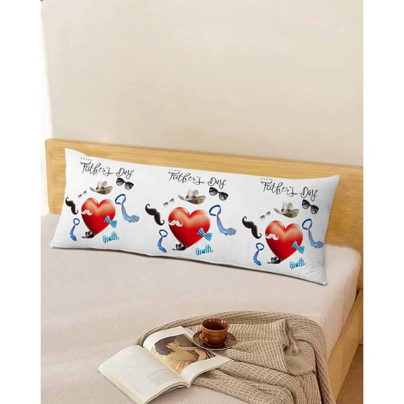 Happy Father's Day Throw Pillow Cover,Love Heart Tie Sunglasses Beard Rectangle Decorative Pillow Case Protector Soft Cushion Cover Lumbar Pillowcase for Couch Sofa Bedroom Car Chair Decor 20x54 Inch