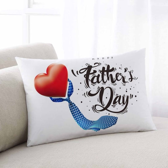 Happy Father's Day Throw Pillow Cover, Red Love Blue Polka Dot Tie Rectangle Decorative Pillow Case Protector Soft Cushion Cover Lumbar Pillowcase for Couch Sofa Bedroom Car Chair Decor 20x30 Inch