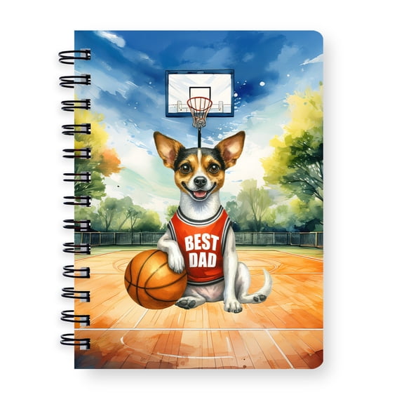 Happy Father's Day Toy Fox Terrier Playing Basketball with Best Dad Jersey Spiral Bound Journal Dog Lover 5x7in Spiral Notebook - 13006