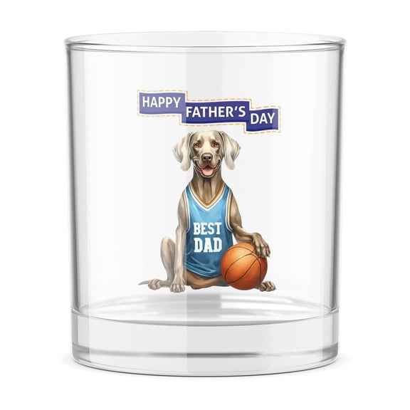 Happy Father's Day Weimaraner Playing Basketball with Best Dad Jersey 11oz Whiskey Glass Mug Weim Gray Ghost Dog Lover Whiskey Cocktail Glasses Cup - 13006