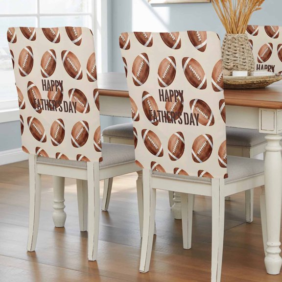 Happy Father's Day Words Chair Covers Set of 8 Football Pattern Background Chair Back Covers Stretch Removable Washable Slipcovers Protector for Dining Room Kitchen Party Decor