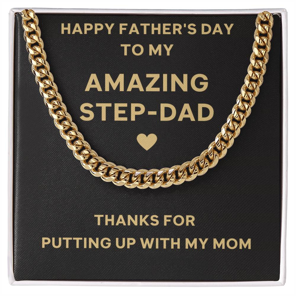 Happy Father's day to my Step Dad, Cuban Link Chain, Stainless Steel or ...