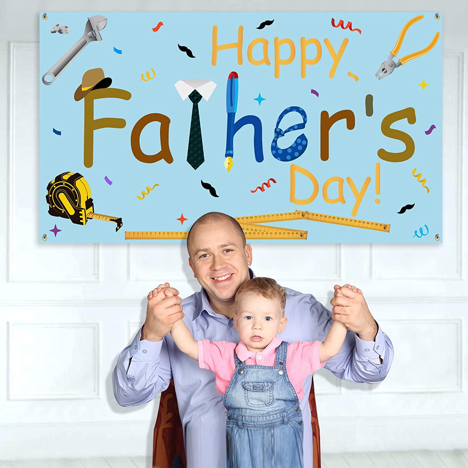 Happy Father's Day Banner - 120x20 Inch Double-Sided Printed Fabric Banner For Indoor & Outdoor Decor, Yard, Garden, Party