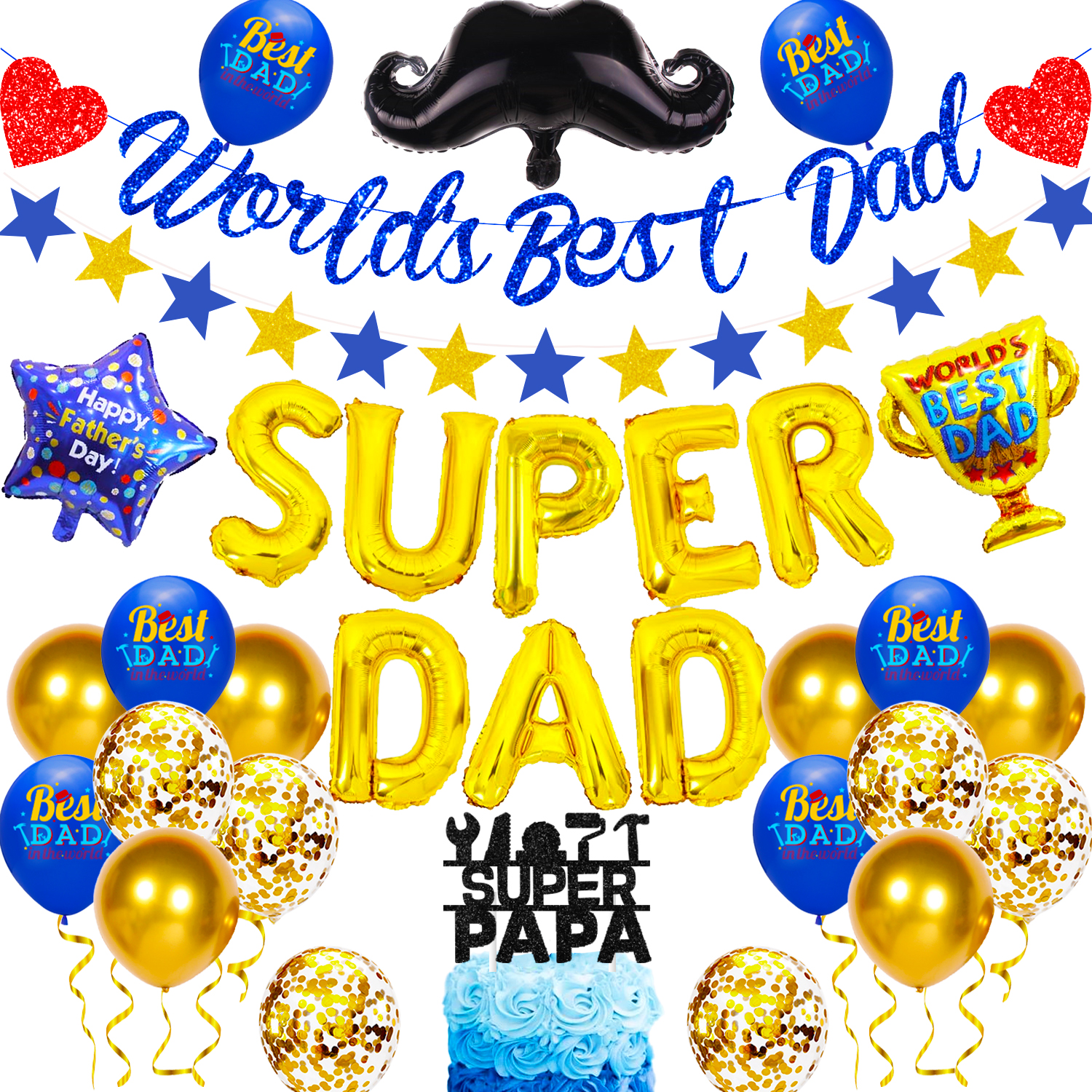 Happy Fathers Day Decorations - Super Dad Decorations for Father Birthday Party - World's Best Dad Banner and Best Dad Balloon - Super Dad Party Supplies for Home - image 1 of 6