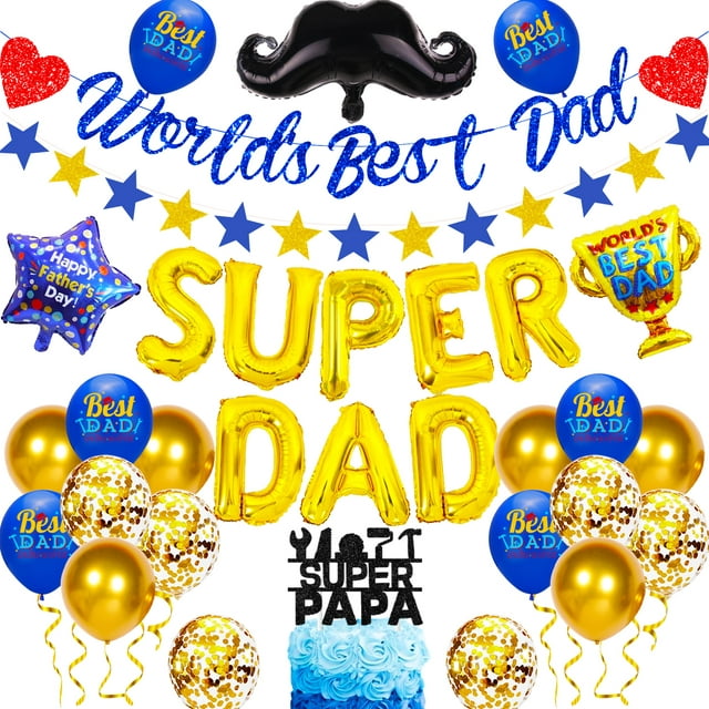 Happy Fathers Day Decorations - Super Dad Decorations for Father Birthday Party - World's Best Dad Banner and Best Dad Balloon - Super Dad Party Supplies for Home