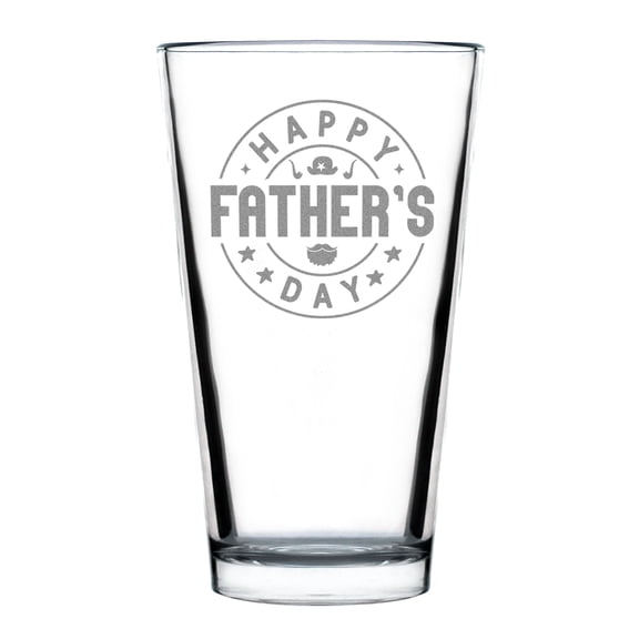 Happy Fathers Day Pint Glass, Hand Engraved Glass for Dad, Etched 16oz Beer Gift, Personalized Present, Dad's Mug