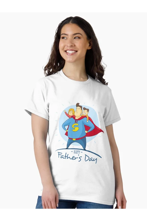 Happy Fathers Day Super Dad T-Shirt Cute Superhero Dad With Kids Cartoon Graphic Tee Funny Gift for Dad From Son Daughter Family
