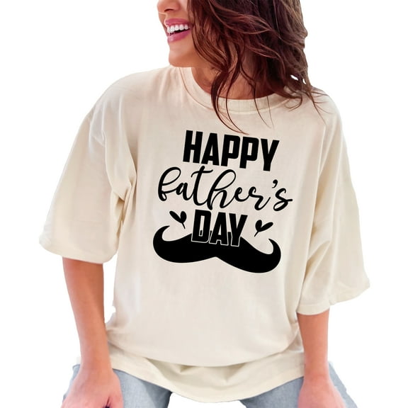 Happy Fathers Day T-Shirt, Fun Graphic Tee, Fathers Day Gift, Mustache Design Shirt, Casual Wear, Gift for Dad, Fathers Day Apparel, Ivory Comfort Colors T-Shirt, Small