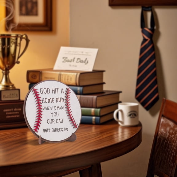 Father's Day Gift for Dad, Baseball Dad Sign, Home Run Wooden Desk Decor, Best Dad Ever Plaque, Sports Lover Father's Day Decoration